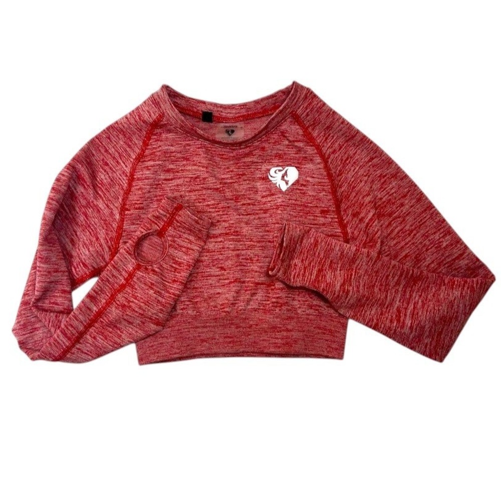 Women's Best Cropped Athletic Top Small Red Marl Long Sleeve Thumbhole Gym